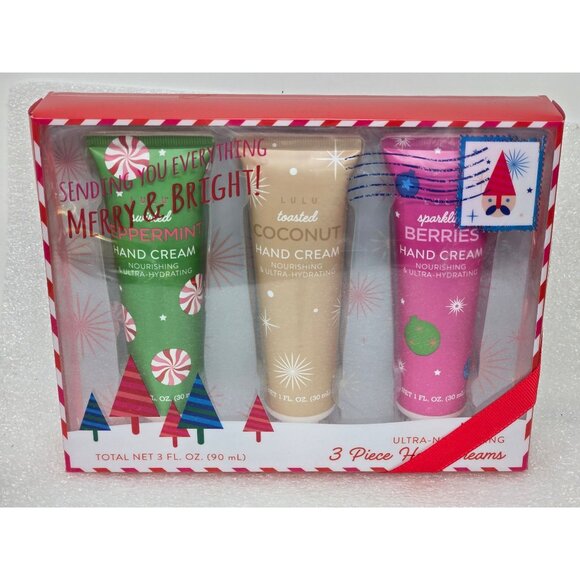 Lulu 3-Piece Hand Cream Gift Set Peppermint Toasted Coconut Sparkling Berries - Picture 2 of 3